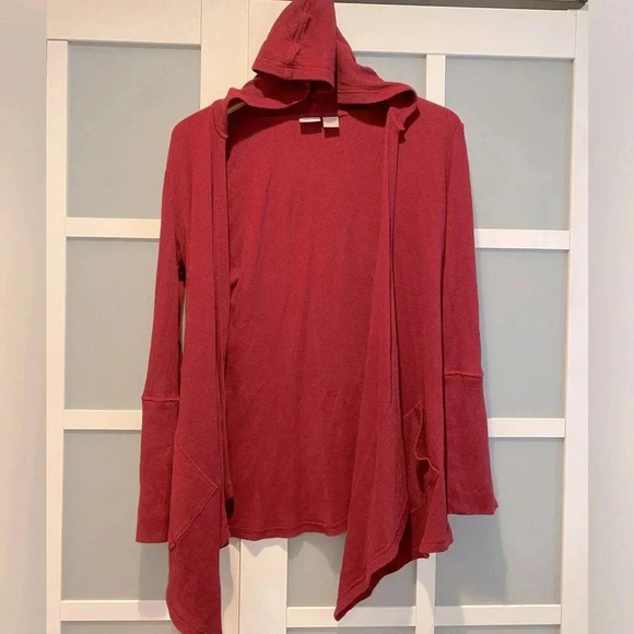 Chico’s Zenergy Cotton Spandex Hooded Cardigan Waffle Ribbed Pattern Sz 4-6 EUC - Picture 3 of 9